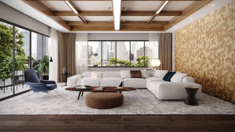 Image 3D d'un salon type pour promoteur immobilier