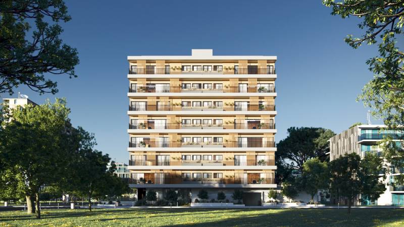 Façade d'un immeuble de logements fait en 3D