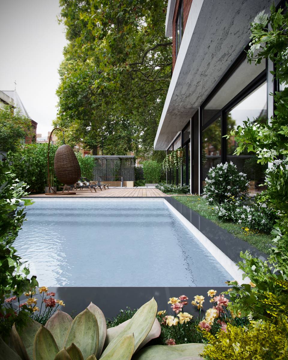 Image 3D pour projet immobilier partie extérieur piscine